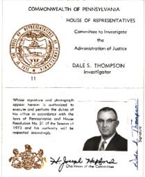 House Badge, Dale S. Thompson, Investigator