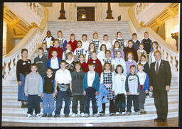 Rep. Roy Baldwin with a group of students from Lititz Mennonite School, Fourth Graders, Main Rotunda stairs