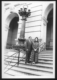 Rep. Thomas Scrimenti and Nicole Rovegno pose on Capitol Building front steps