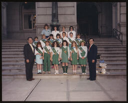Rep. Thomas Scrimenti and State Senator John E. Peterson stand on the main capitol front steps with a group of girl scouts